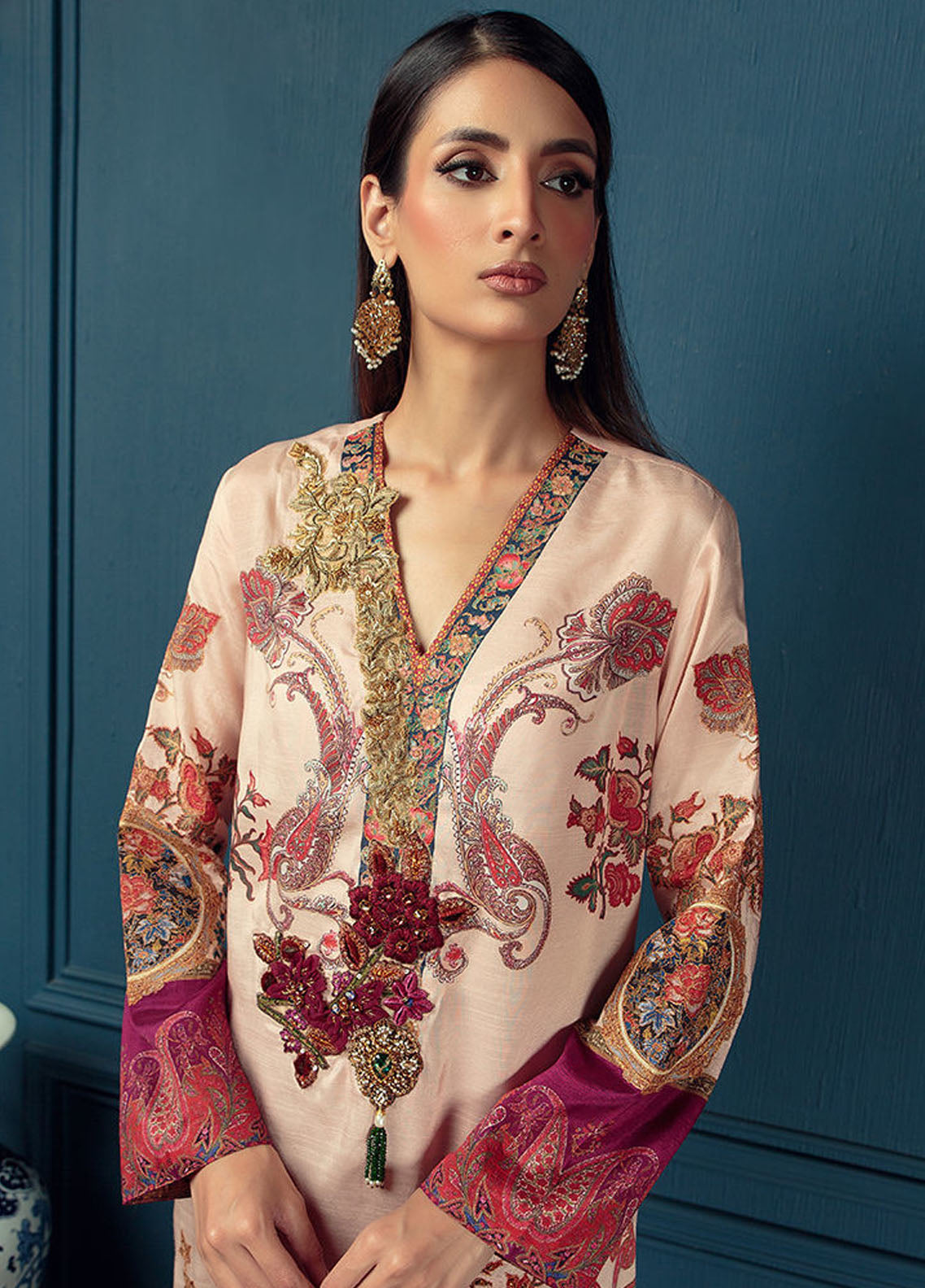 Shamaeel Ansari Pret Luxury Silk Shirt SHA23A Dove