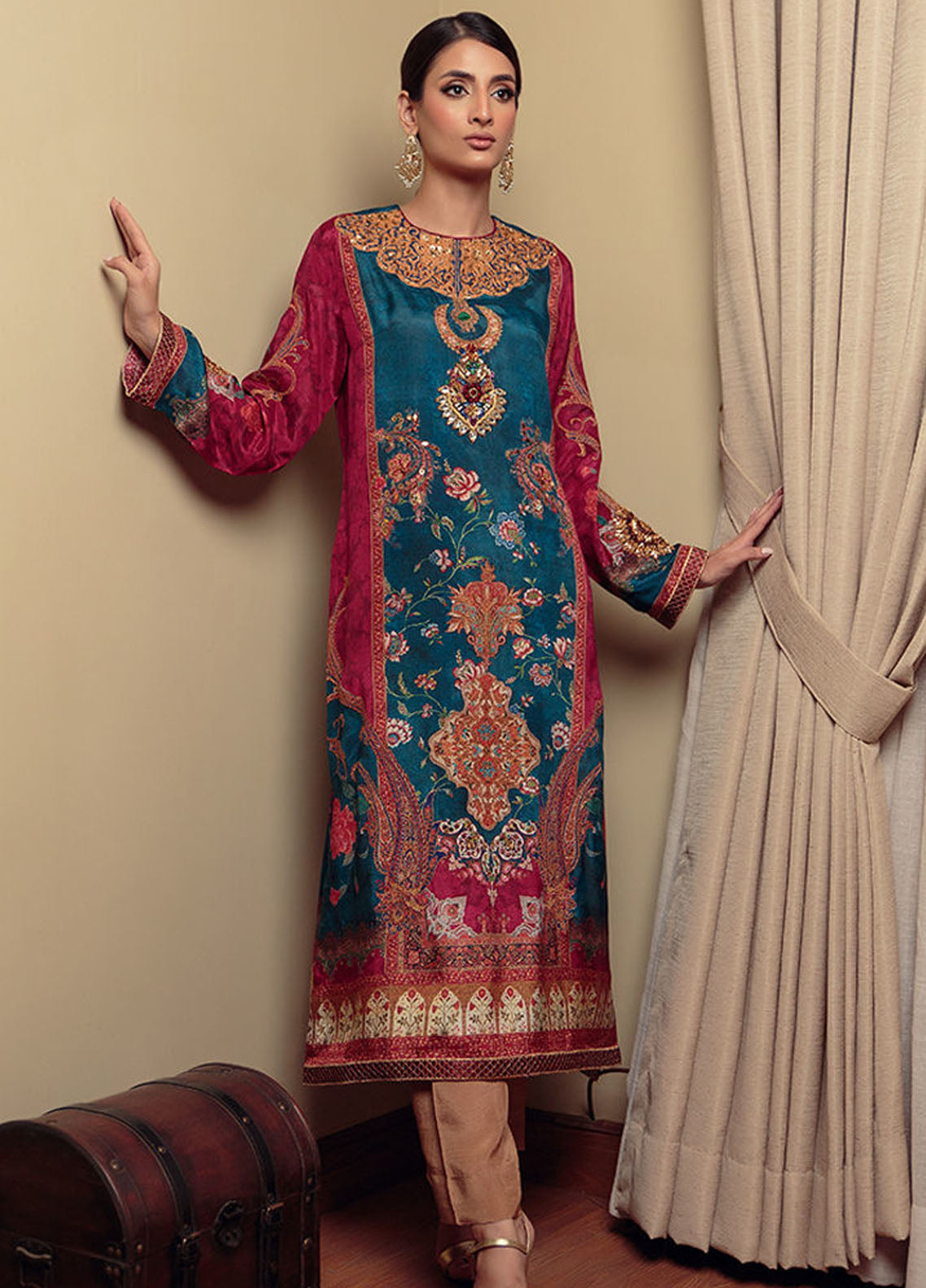 Shamaeel Ansari Pret Luxury Silk Shirt SHA23A Evening Blues