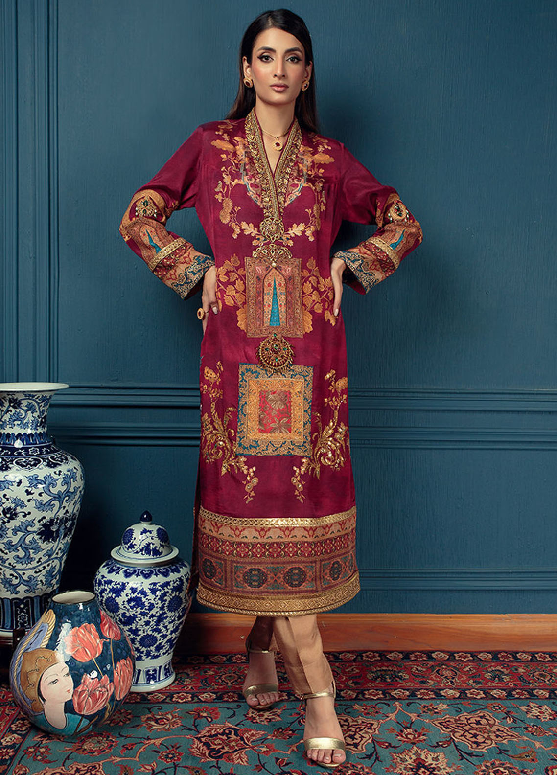 Shamaeel Ansari Pret Luxury Silk Shirt SHA23A Golden Hour