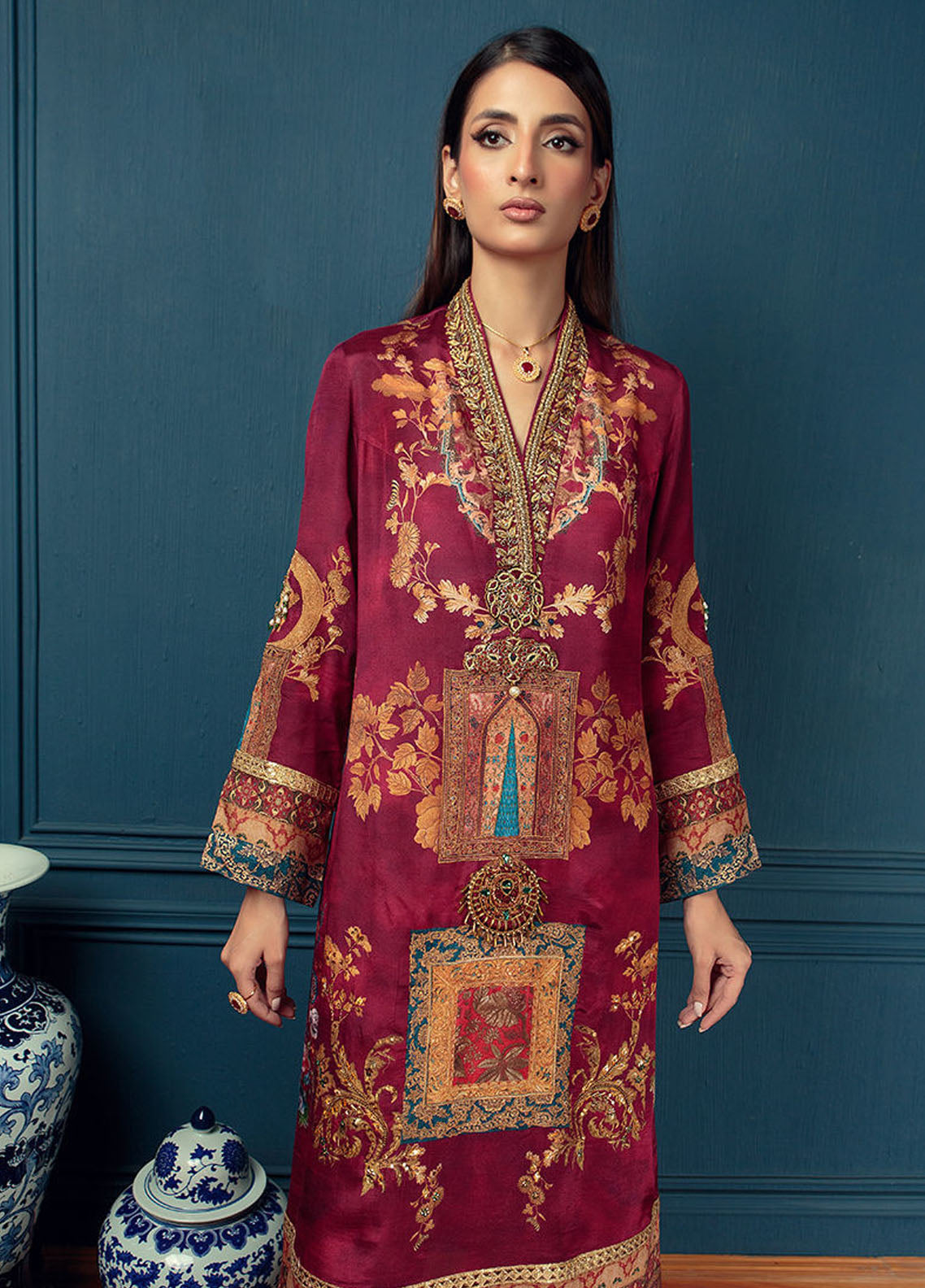 Shamaeel Ansari Pret Luxury Silk Shirt SHA23A Golden Hour