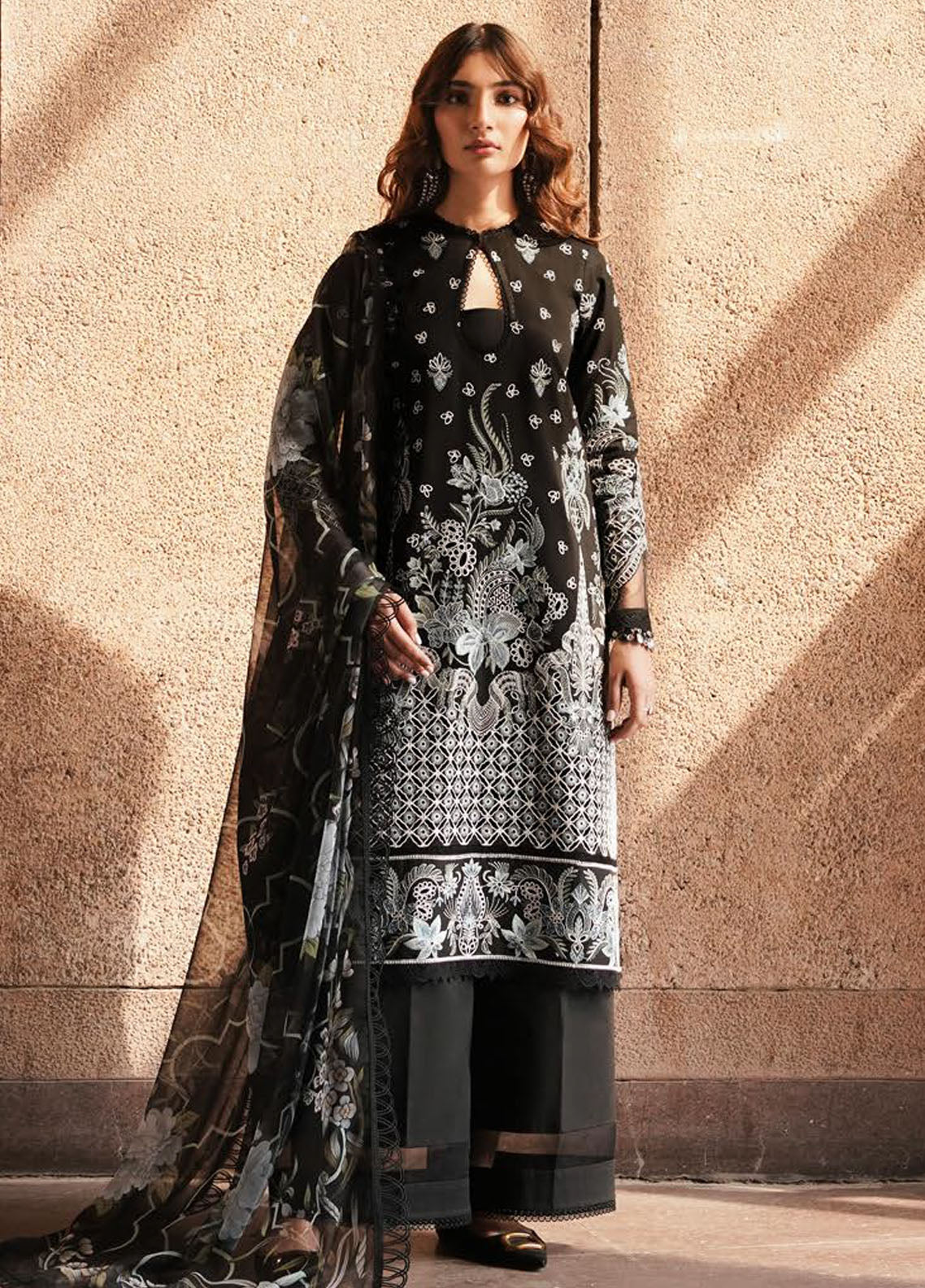 Afrozeh Festive Unstitched Chikankari Lawn Collection 2024 Caviar