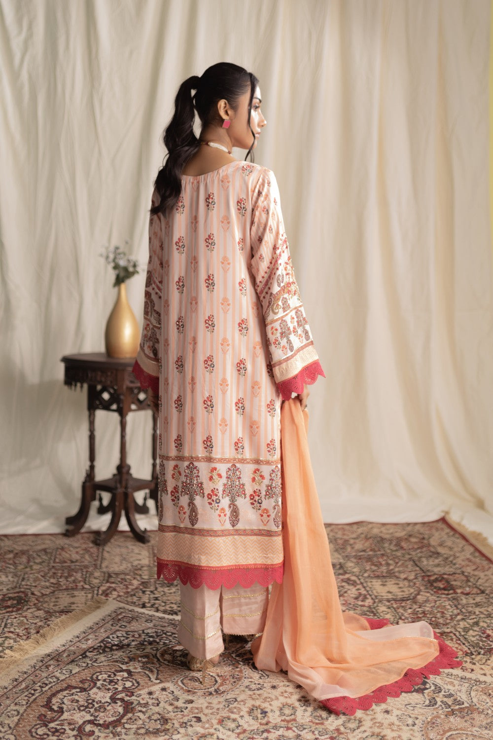 Aisha Fatema Pret Printed Silk 3 Piece Suit Coral