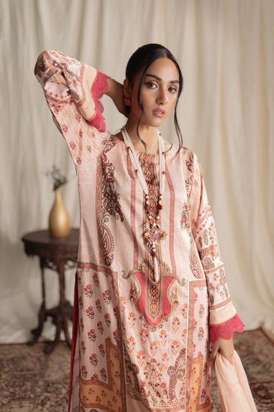 Aisha Fatema Pret Printed Silk 3 Piece Suit Coral