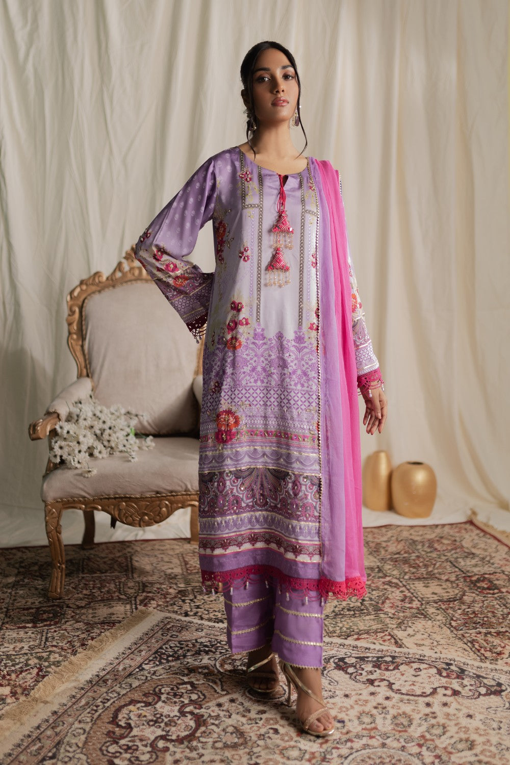 Aisha Fatema Pret Printed Silk 3 Piece Suit Orchid