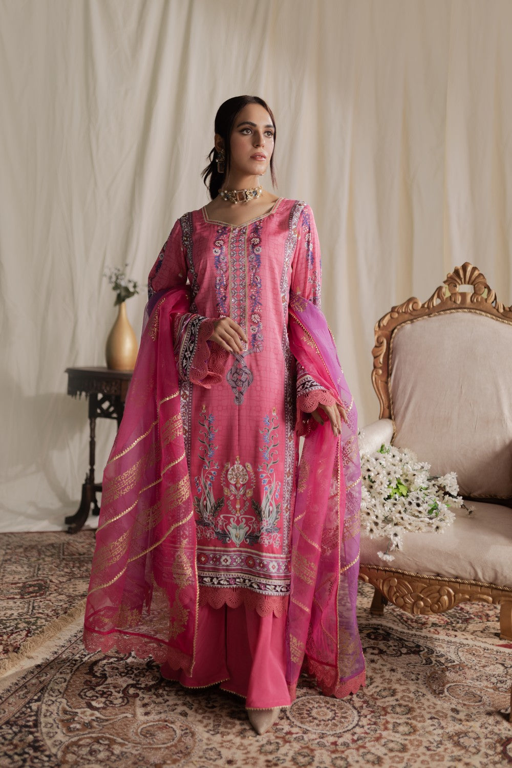 Aisha Fatema Pret Printed Silk 3 Piece Suit Sapphire