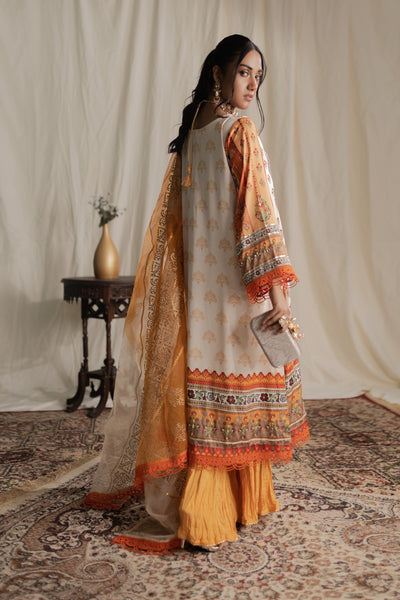 Aisha Fatema Pret Printed Silk 3 Piece Suit Tangerine