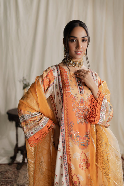 Aisha Fatema Pret Printed Silk 3 Piece Suit Tangerine