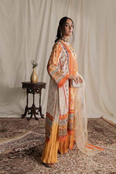 Aisha Fatema Pret Printed Silk 3 Piece Suit Tangerine