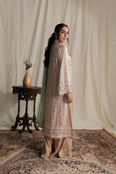 Aisha Fatema Pret Printed Silk 3 Piece Suit Vanilla