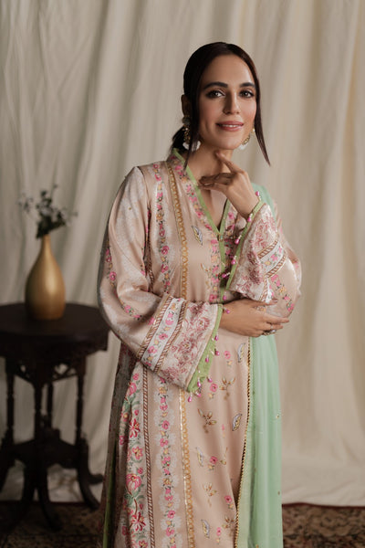 Aisha Fatema Pret Printed Silk 3 Piece Suit Vanilla