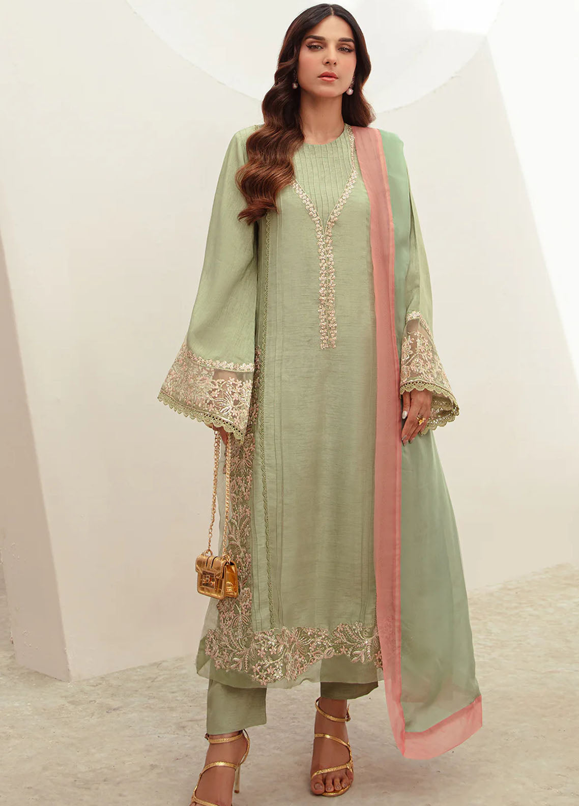 Ajr Couture Pret Embroidered Raw Silk 3 Piece Suit Elisa