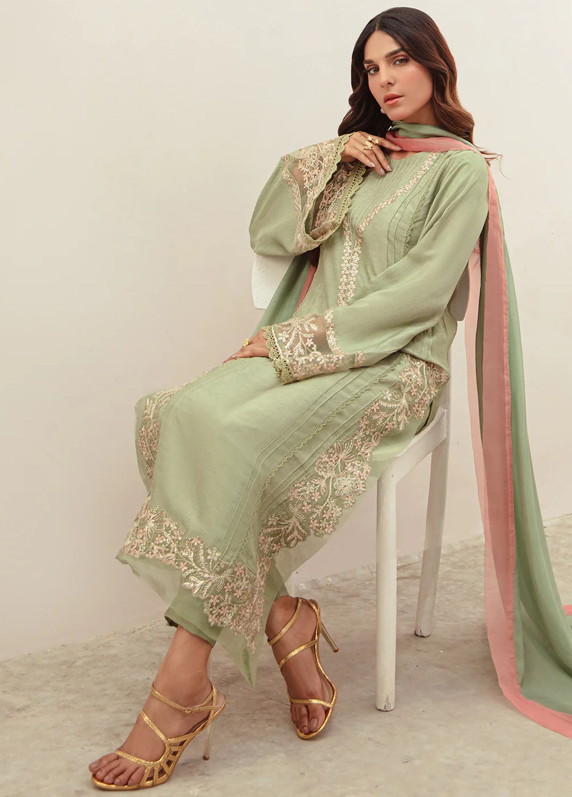 Ajr Couture Pret Embroidered Raw Silk 3 Piece Suit Elisa