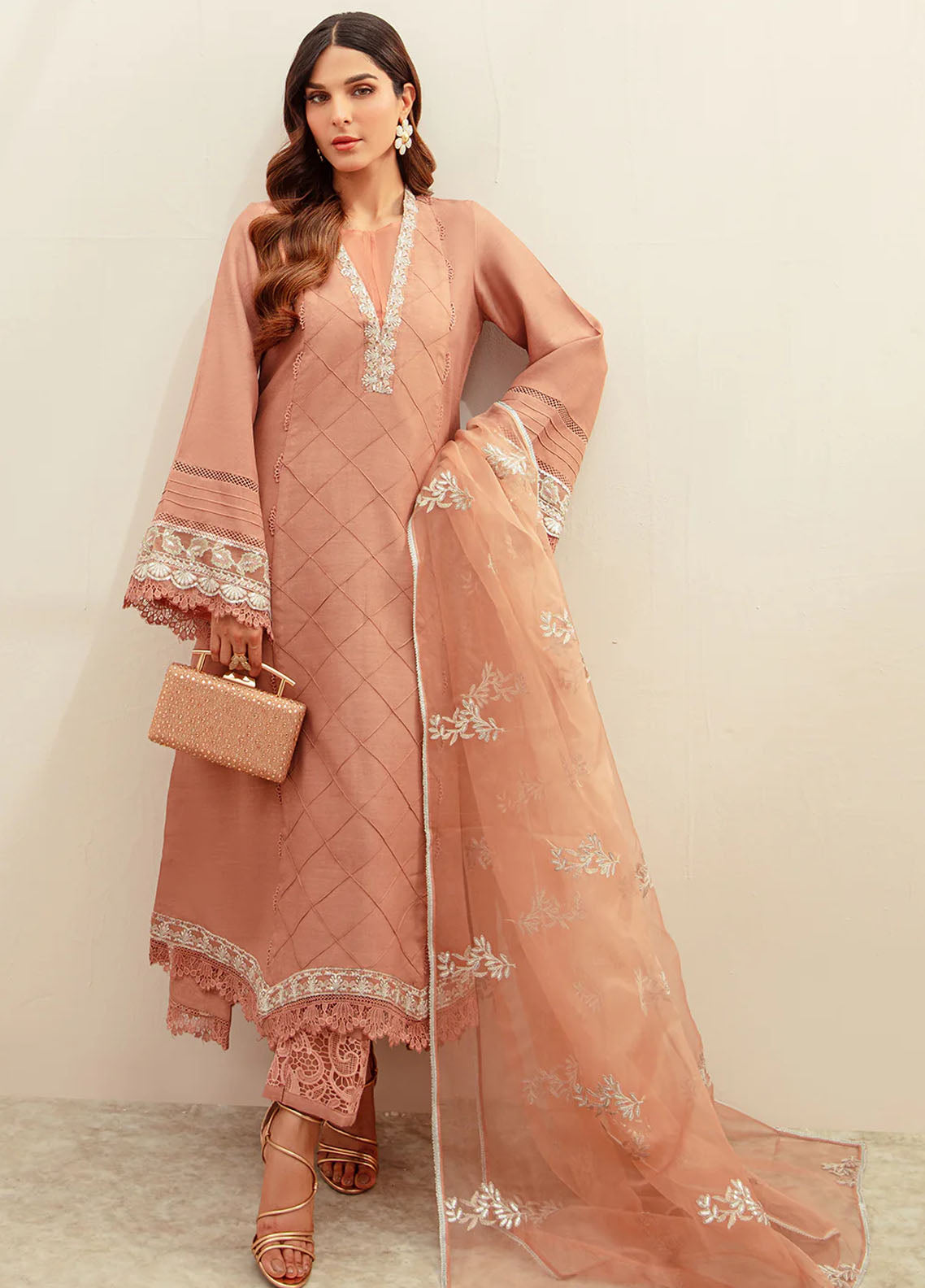 Ajr Couture Pret Embroidered Raw Silk 3 Piece Suit Gladiolus