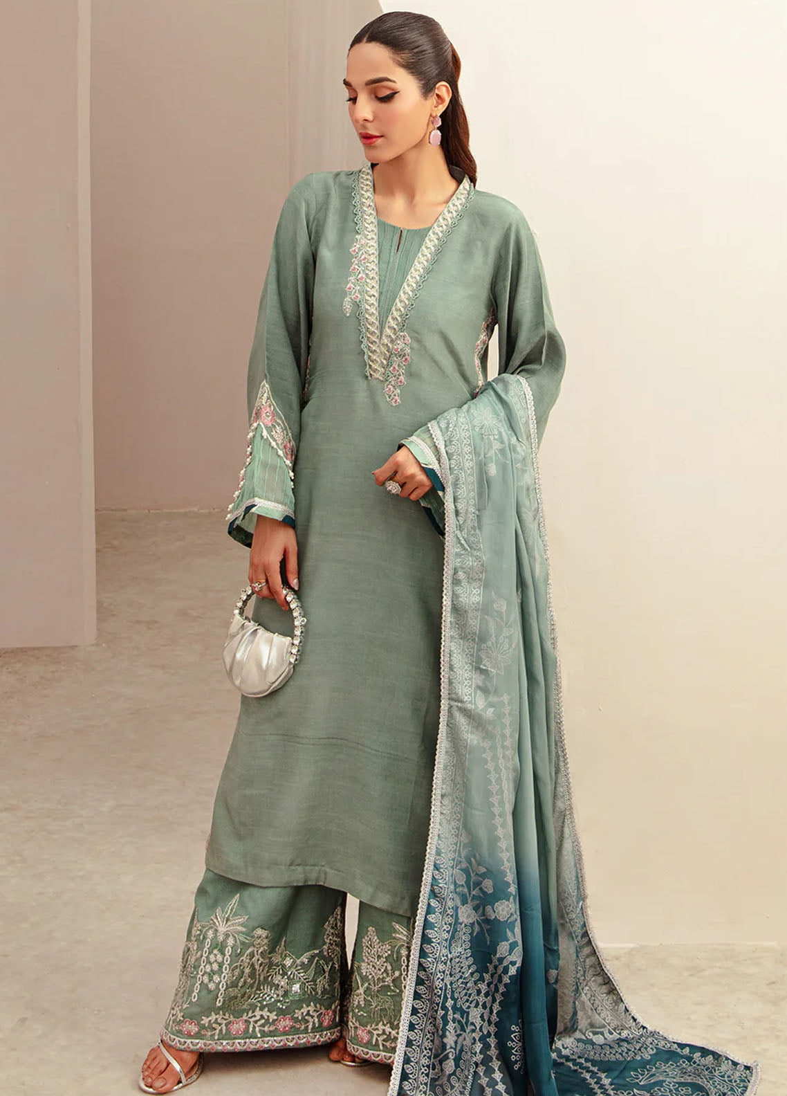 Ajr Couture Pret Embroidered Raw Silk 3 Piece Suit Raya