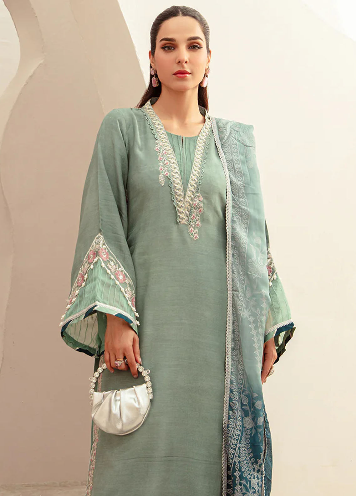 Ajr Couture Pret Embroidered Raw Silk 3 Piece Suit Raya