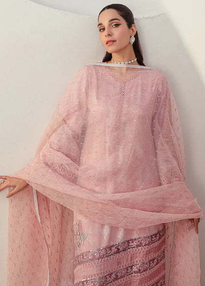 Ajr Couture Pret Embroidered Raw Silk 3 Piece Suit Soft Petal