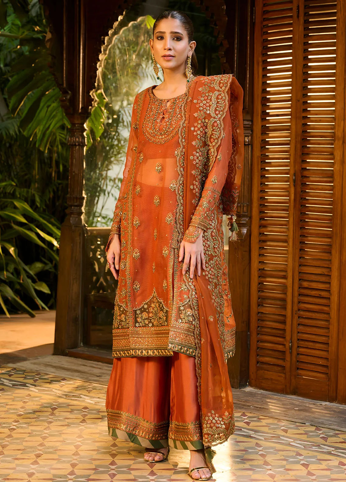 Dhanak Pret Luxury Cotton Net 4 Piece Suit HF-3001 Rust