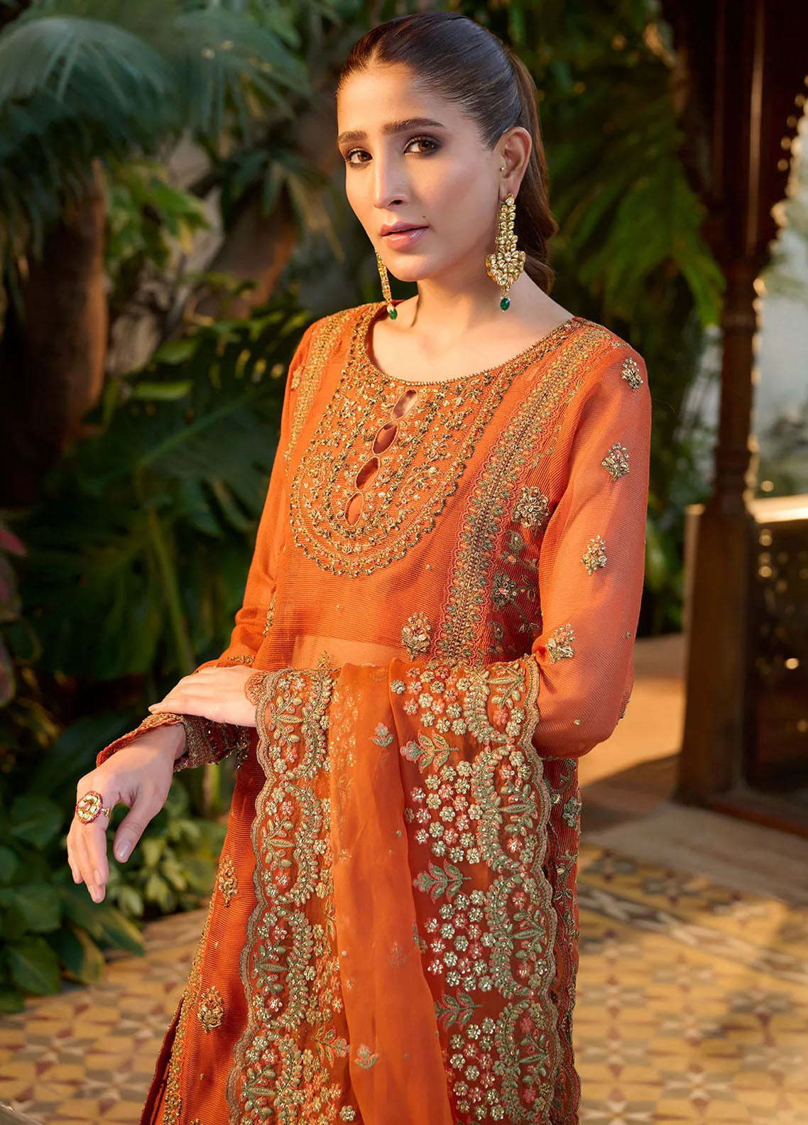 Dhanak Pret Luxury Cotton Net 4 Piece Suit HF-3001 Rust