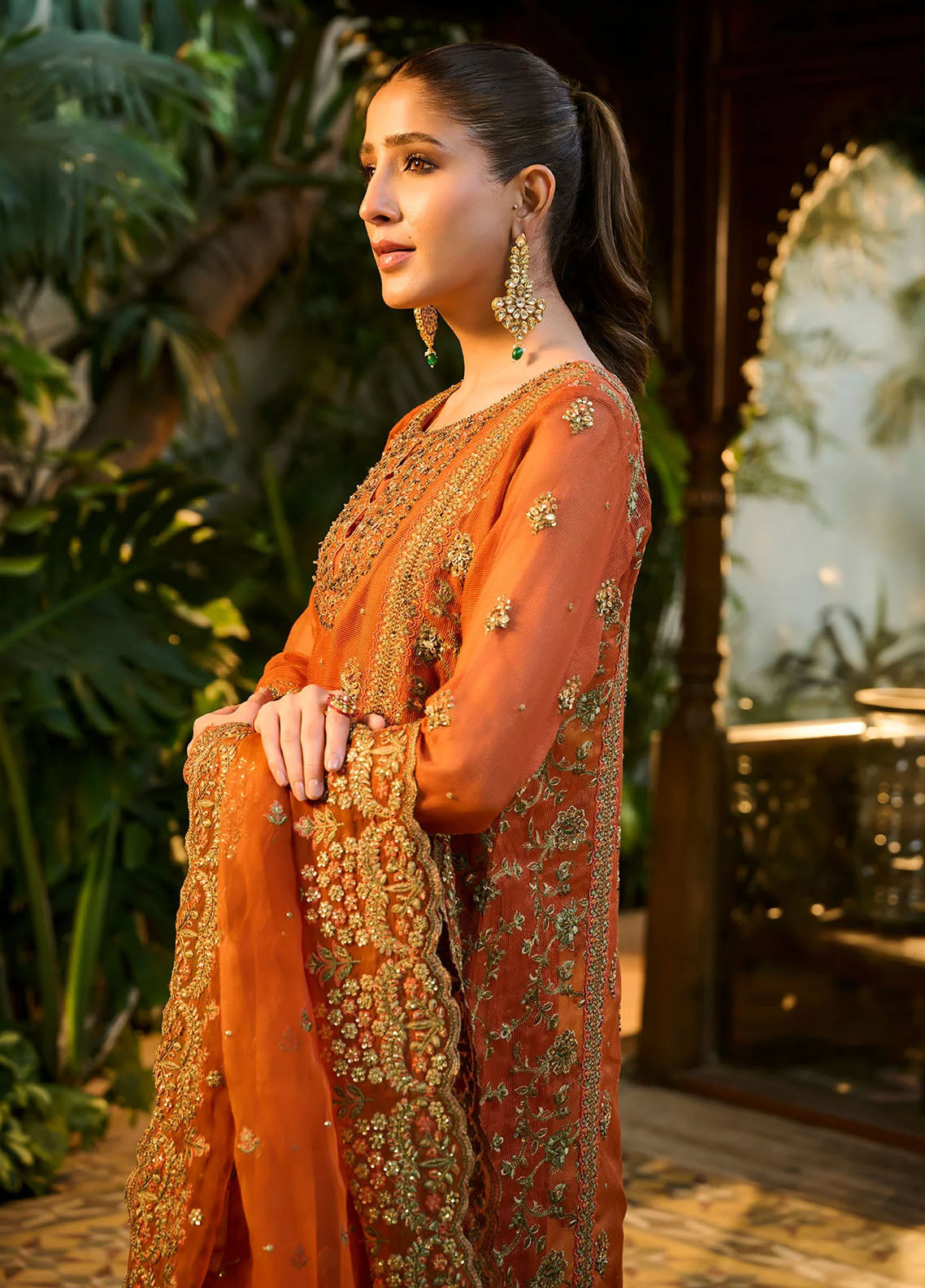 Dhanak Pret Luxury Cotton Net 4 Piece Suit HF-3001 Rust