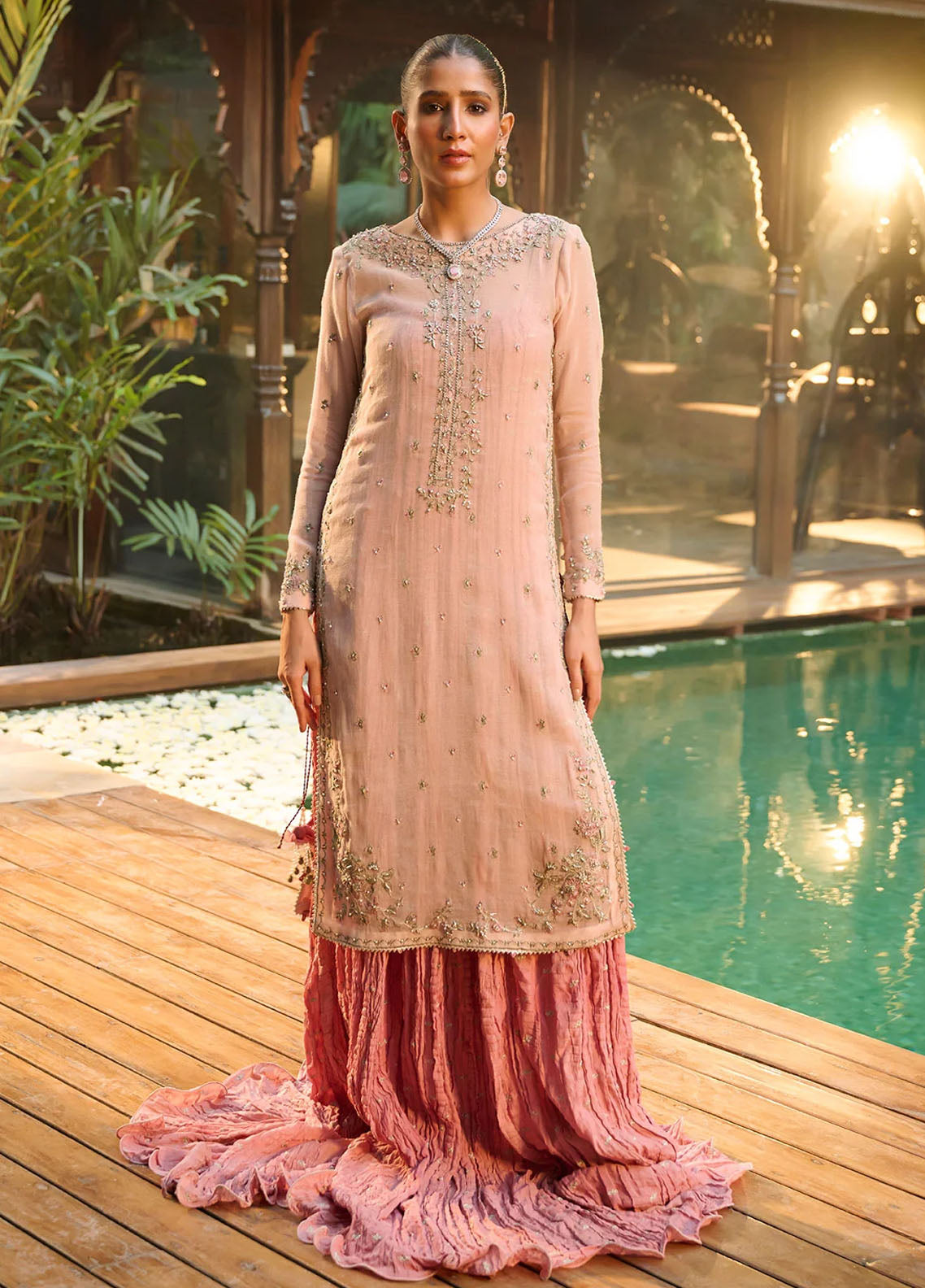 Dhanak Pret Luxury Khaadi Net 3 Piece Suit HF-3003 L-Pink