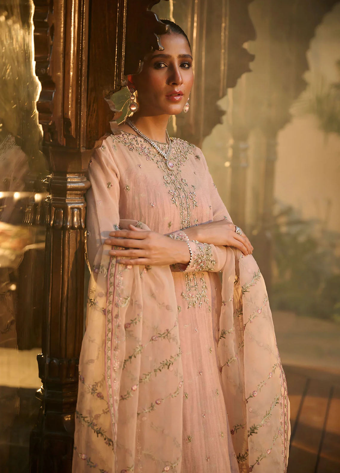 Dhanak Pret Luxury Khaadi Net 3 Piece Suit HF-3003 L-Pink