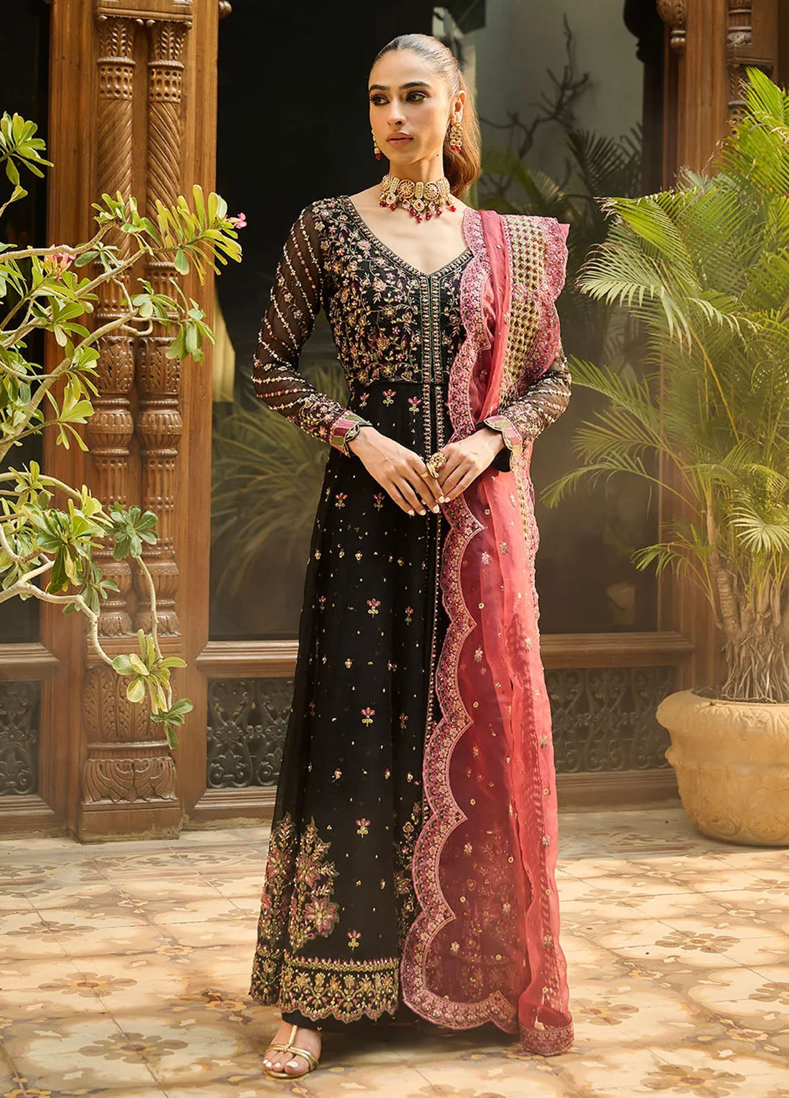 Dhanak Pret Luxury Khaadi Net 4 Piece Suit HF-3007 Black