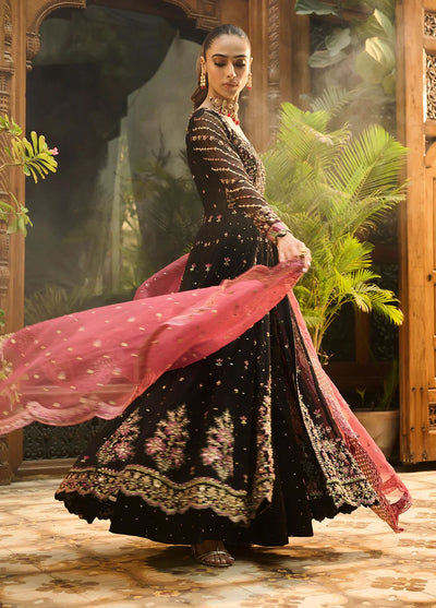 Dhanak Pret Luxury Khaadi Net 4 Piece Suit HF-3007 Black