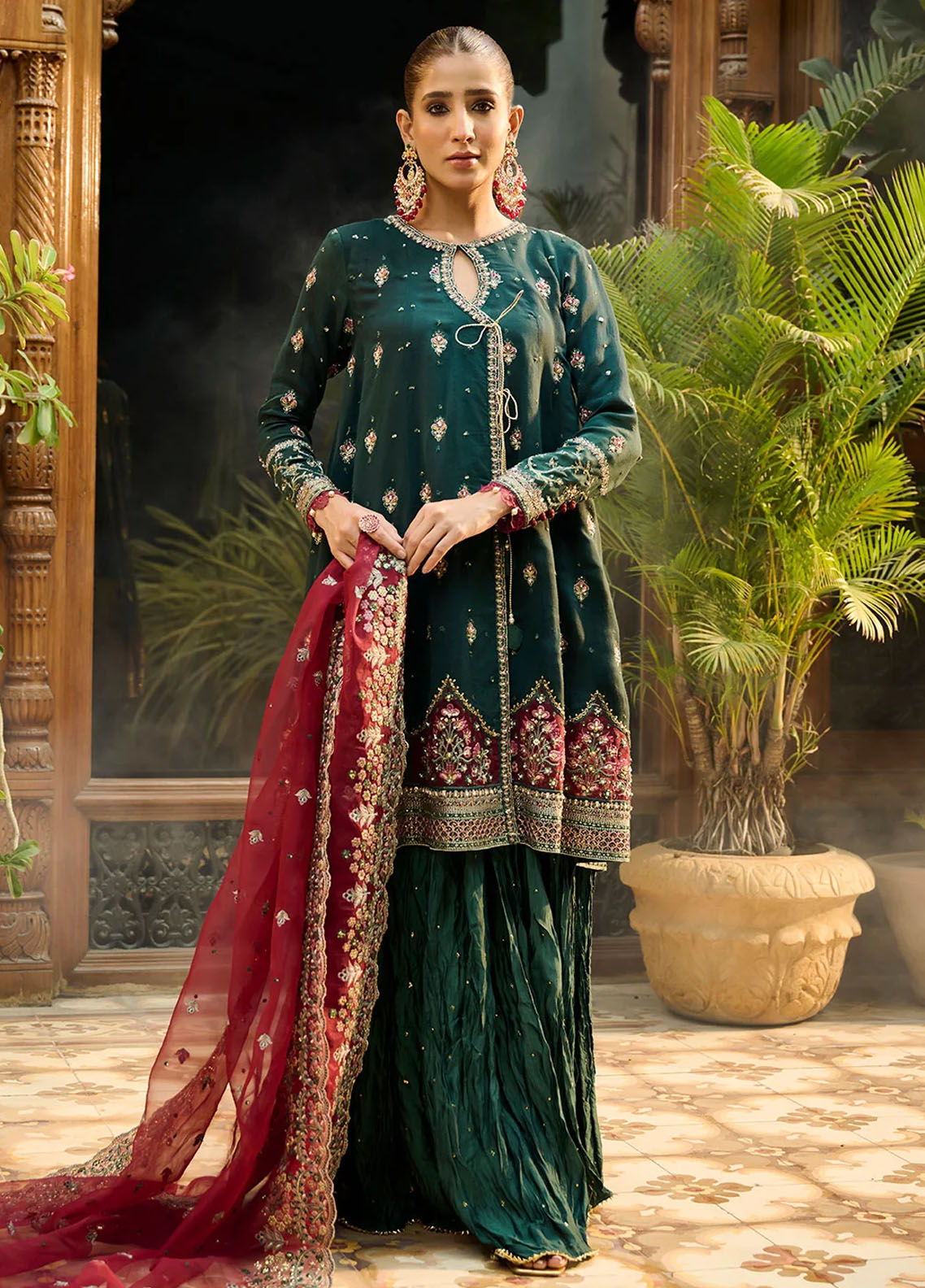 Dhanak Pret Luxury Cotton Silk 3 Piece Suit HF-3008 Dark Green