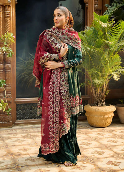 Dhanak Pret Luxury Cotton Silk 3 Piece Suit HF-3008 Dark Green