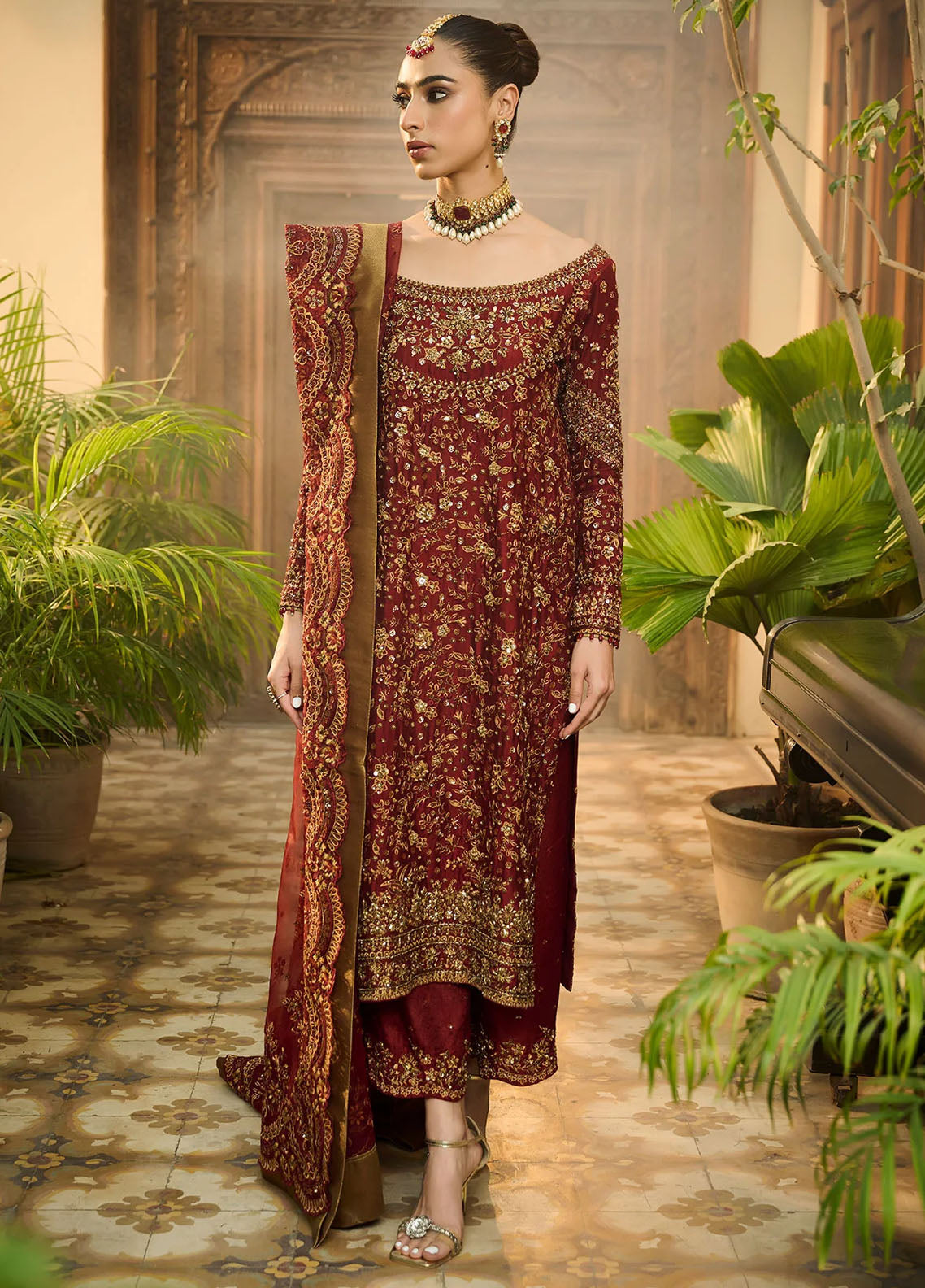 Dhanak Pret Luxury Cotton Net 3 Piece Suit HF-3009 Red