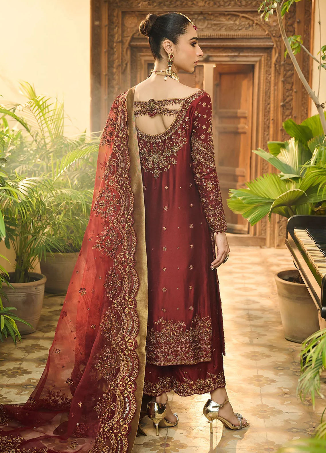 Dhanak Pret Luxury Cotton Net 3 Piece Suit HF-3009 Red