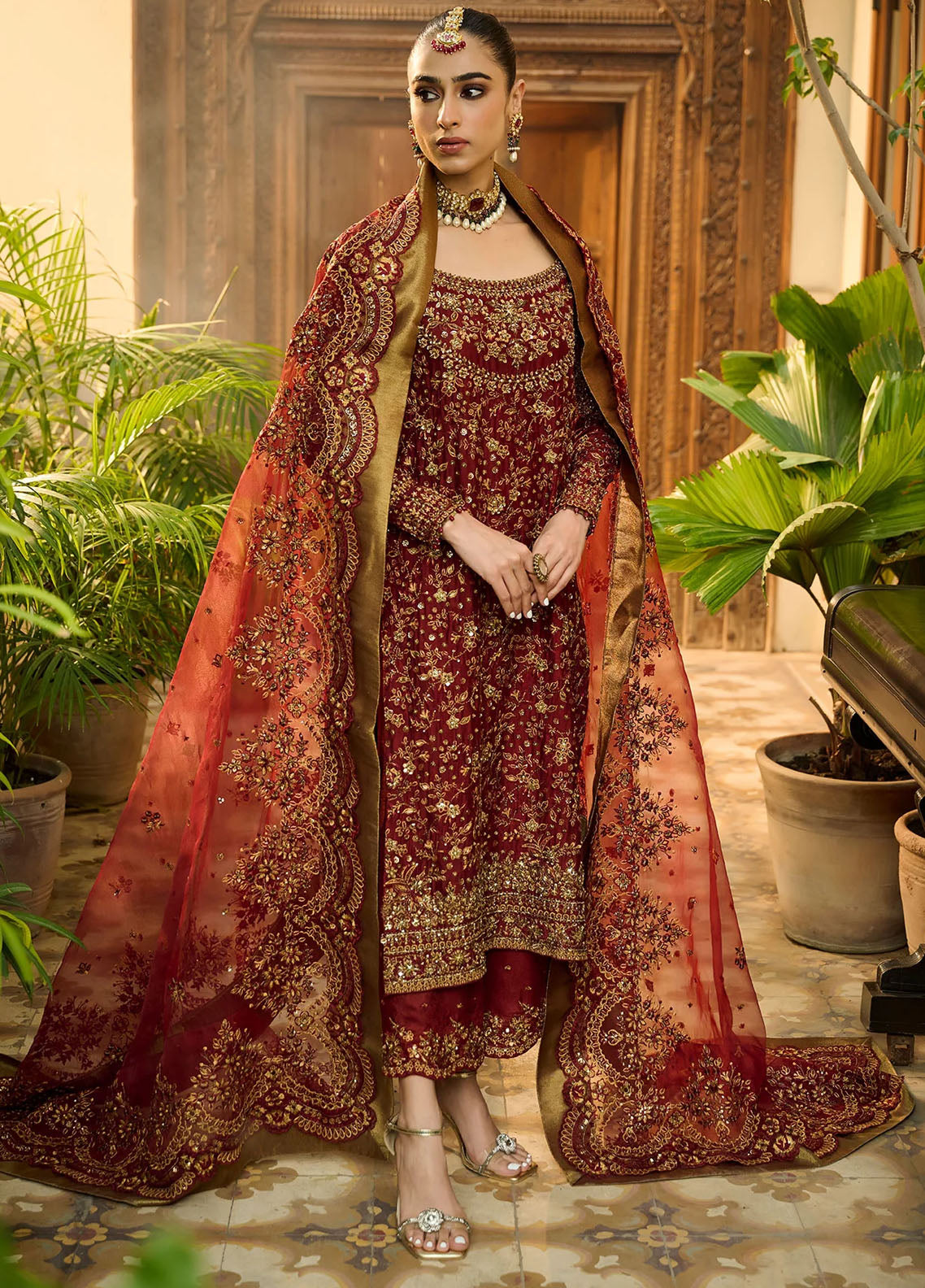 Dhanak Pret Luxury Cotton Net 3 Piece Suit HF-3009 Red