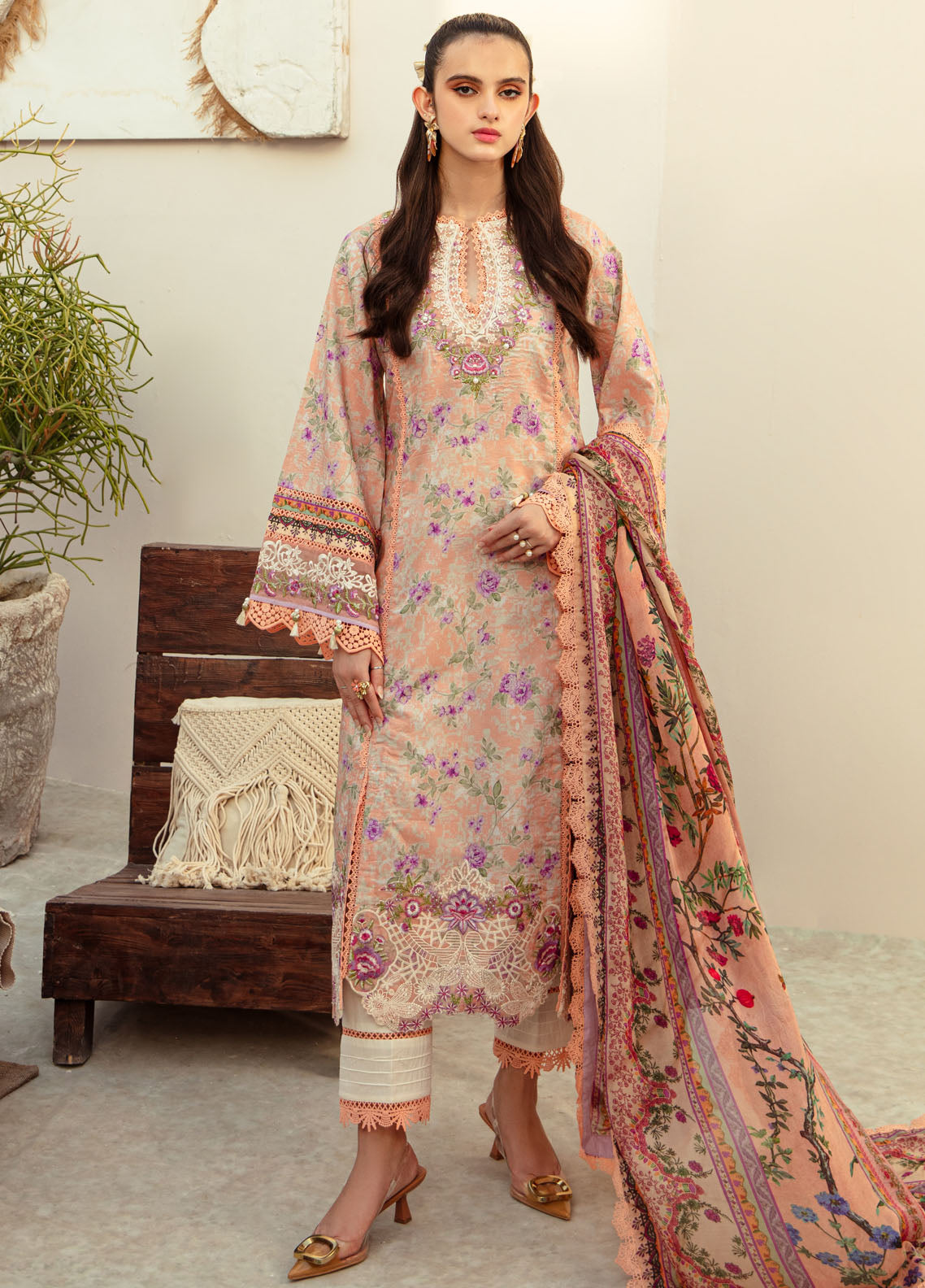 Alif Affordable by Ajr Couture Unstitched Lawn Collection 2024 AFL-07 Coral Blush