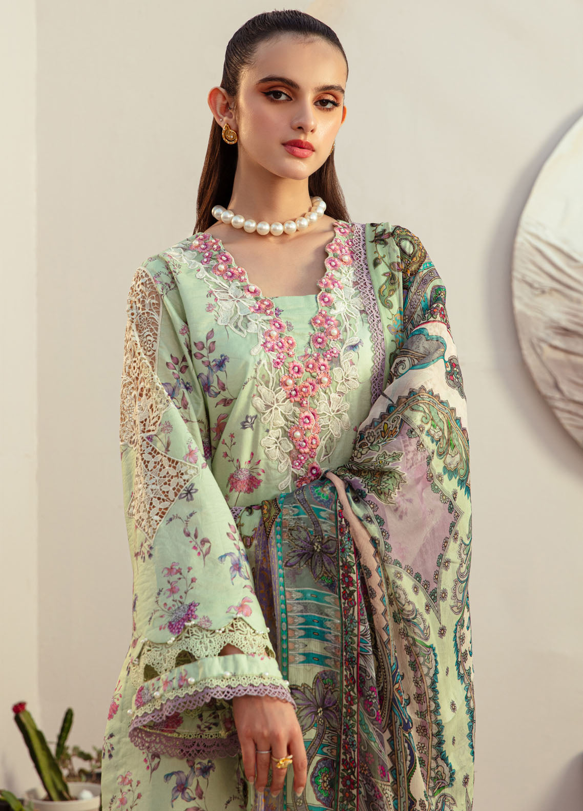 Alif Affordable by Ajr Couture Unstitched Lawn Collection 2024 AFL-08 Mint Magic