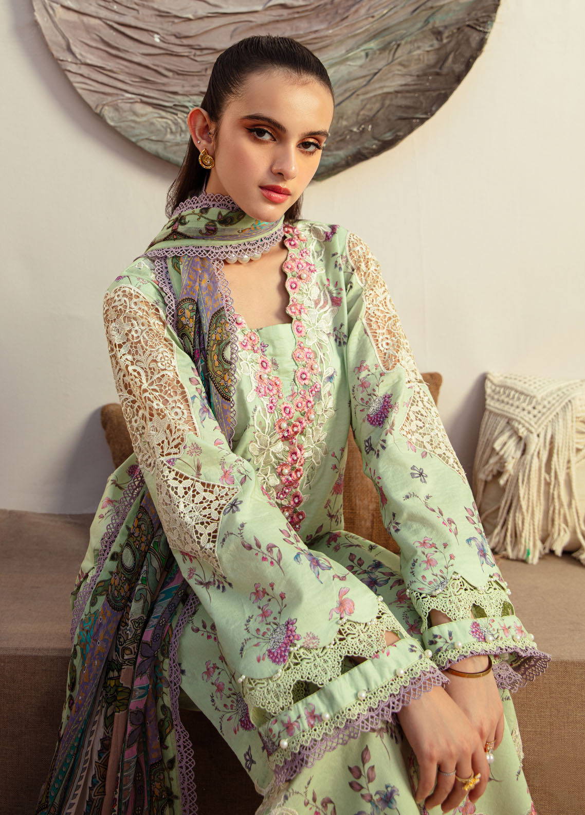 Alif Affordable by Ajr Couture Unstitched Lawn Collection 2024 AFL-08 Mint Magic