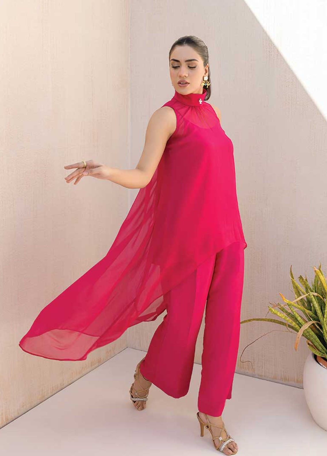 Jooray Kapray Pret Chiffon 2 Piece Suit JK23A Festive Pink