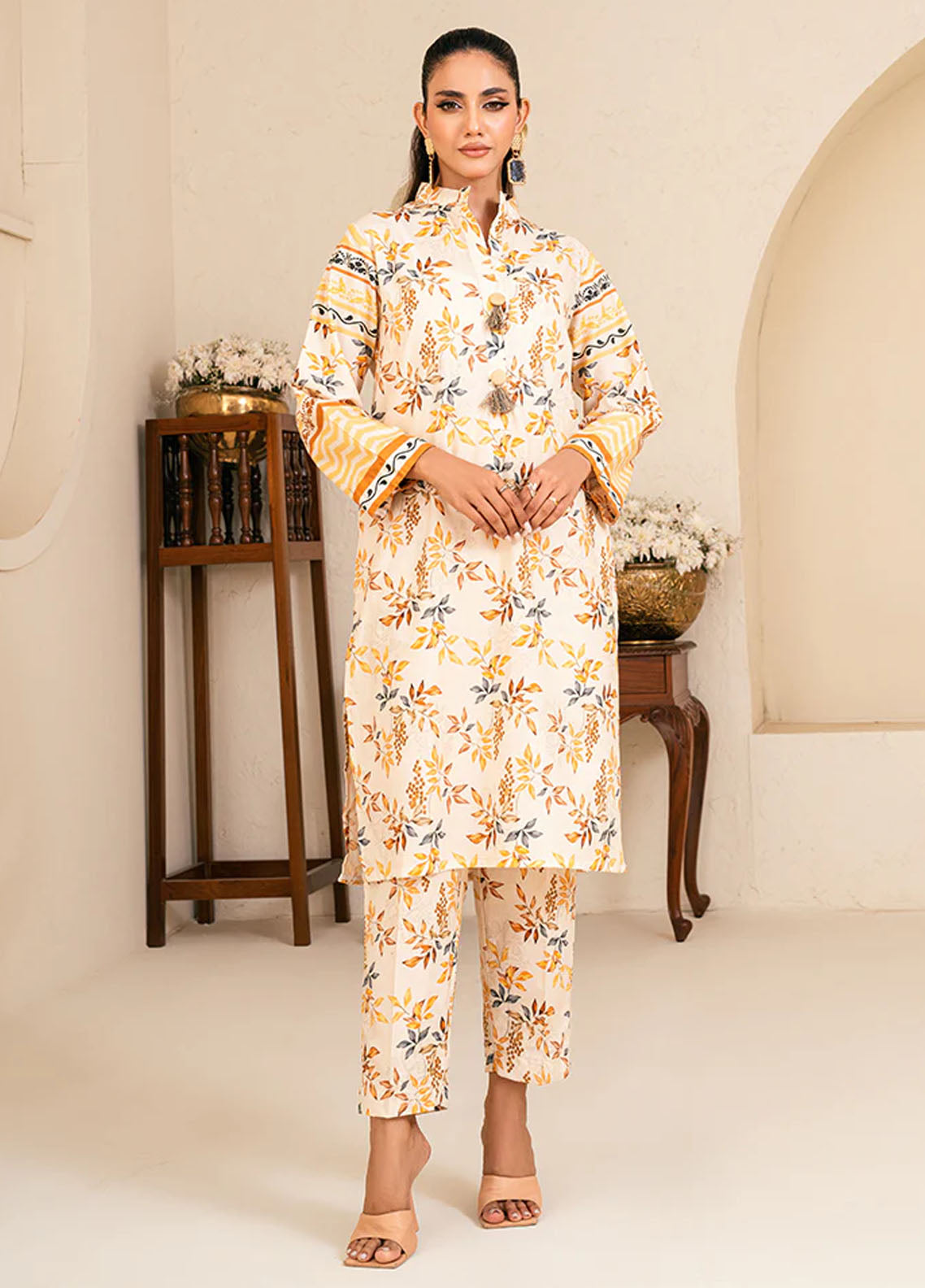 Amal Pret Printed Lawn 2 Piece Suit Amber