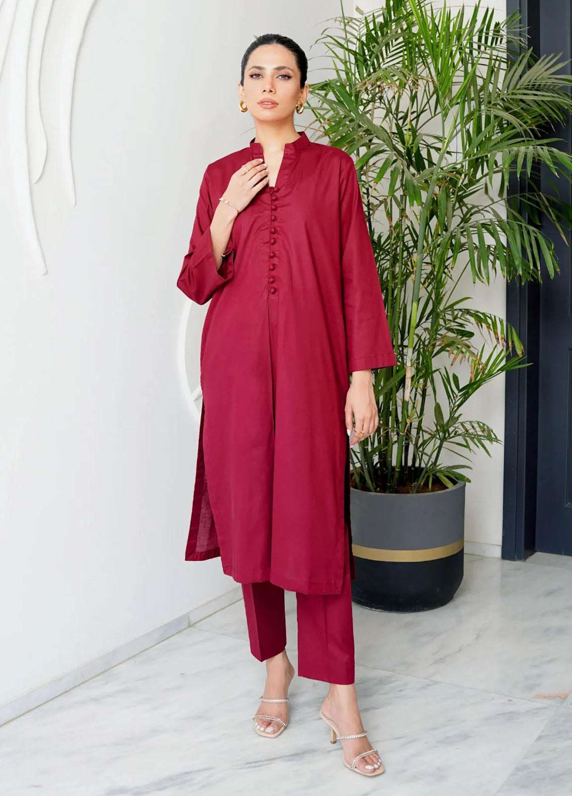 Amal Pret plain Lawn Cotton 2 Piece Suit Cardinal