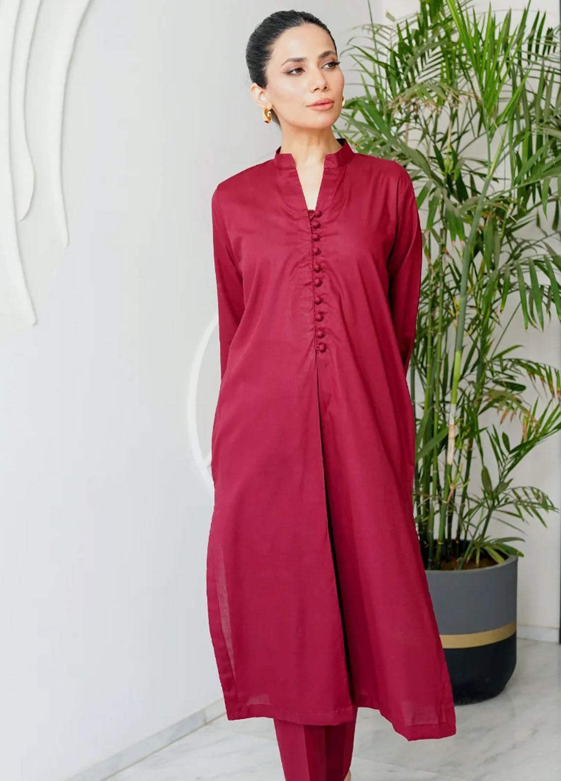 Amal Pret plain Lawn Cotton 2 Piece Suit Cardinal