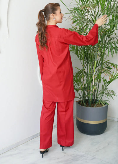 Amal Pret plain Lawn Cotton 2 Piece Suit Crimson