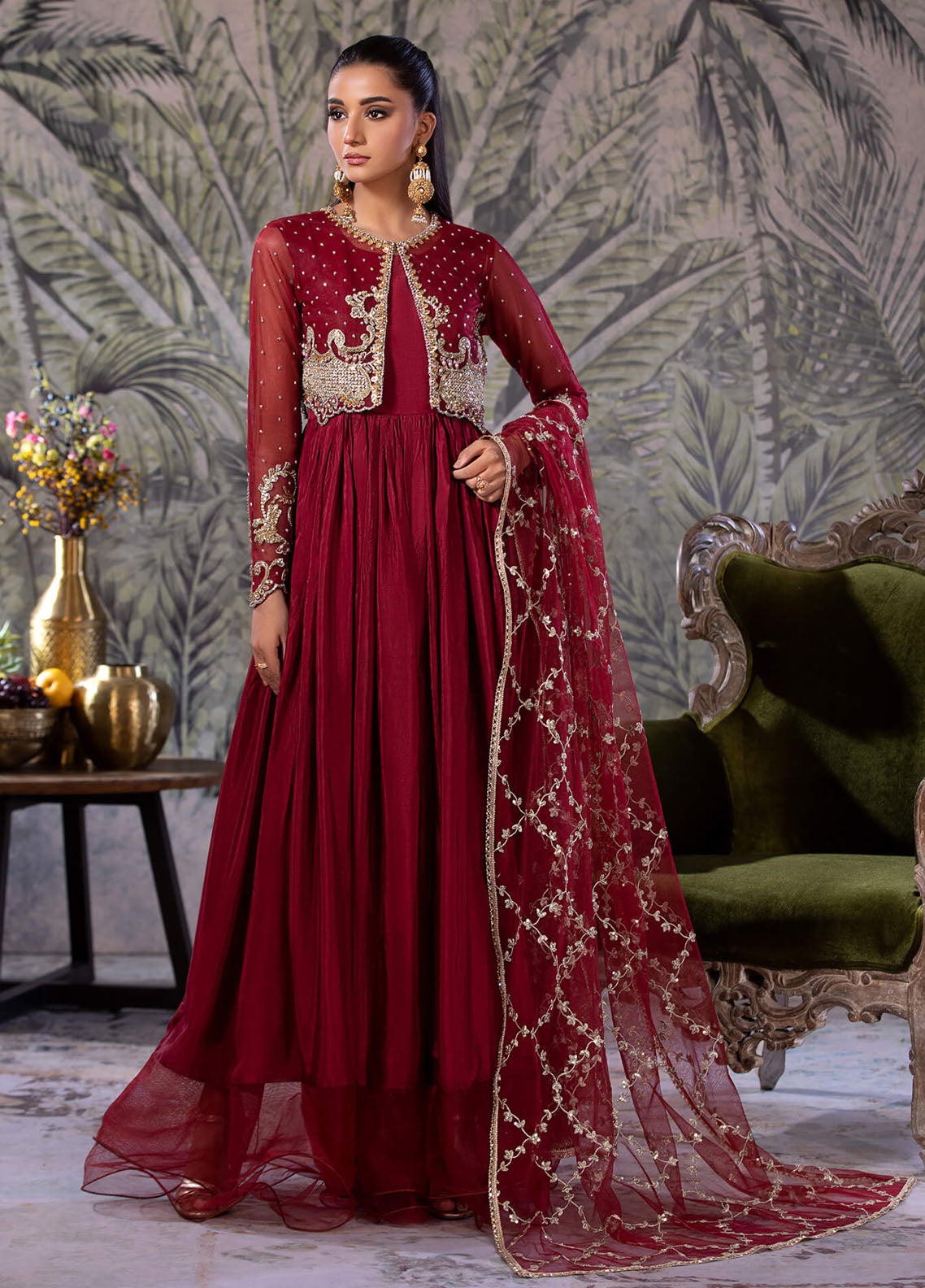 Amber Imran Pret Embroidered 3 Piece Suit Ruby royal