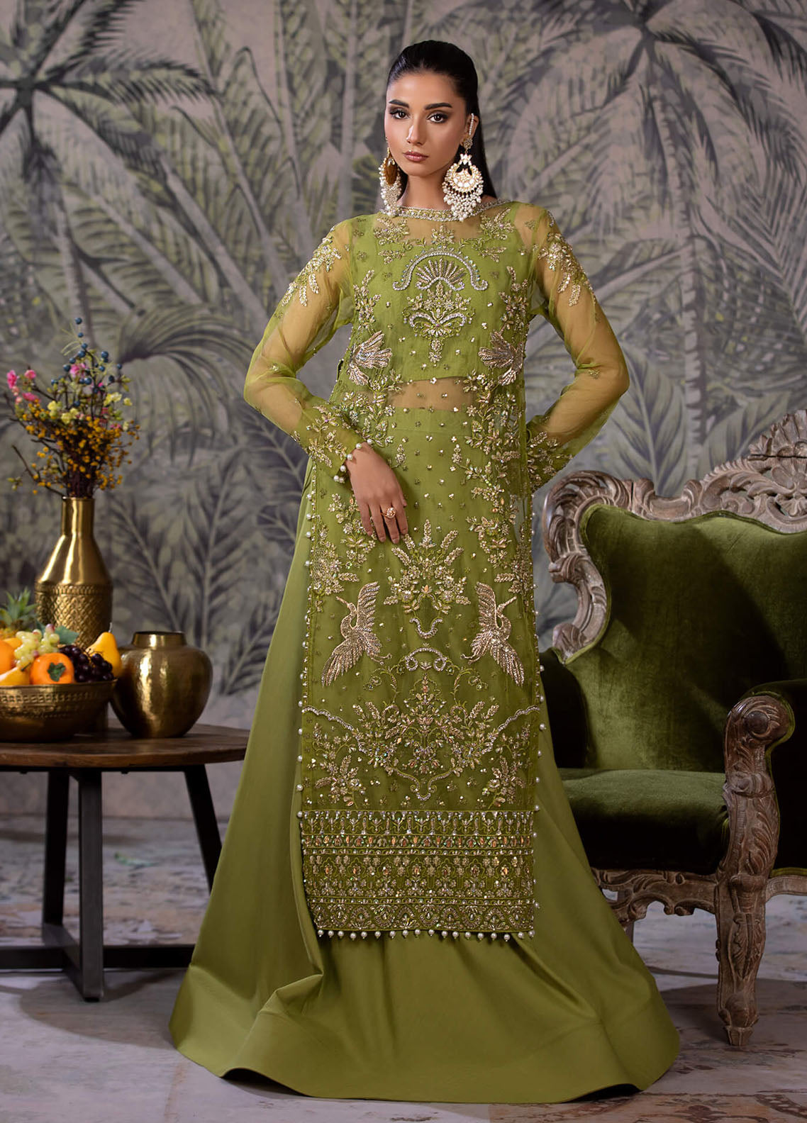 Amber Imran Pret Embroidered Organza 4 Piece Suit Olive garce