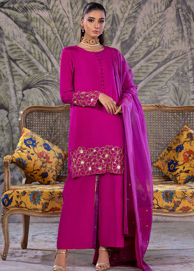 Amber Imran Pret Embroidered Raw Silk 3 Piece Suit Fuchia flair