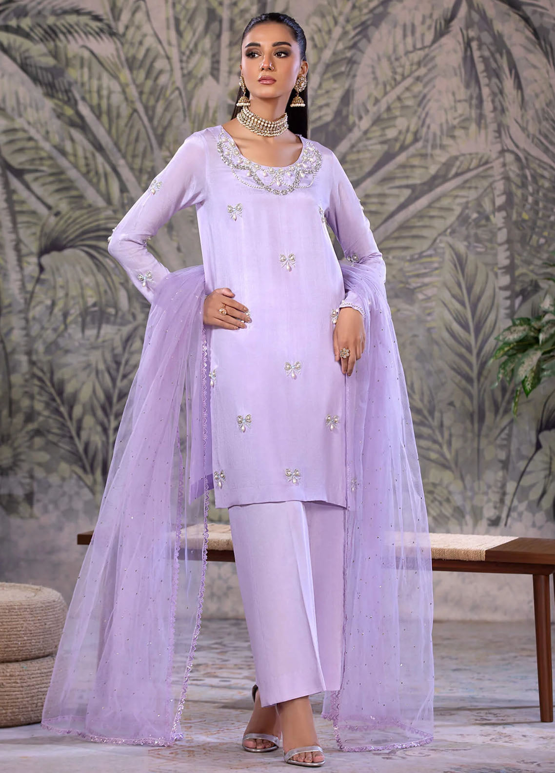 Amber Imran Pret Embroidered Raw Silk 3 Piece Suit Voilet charm