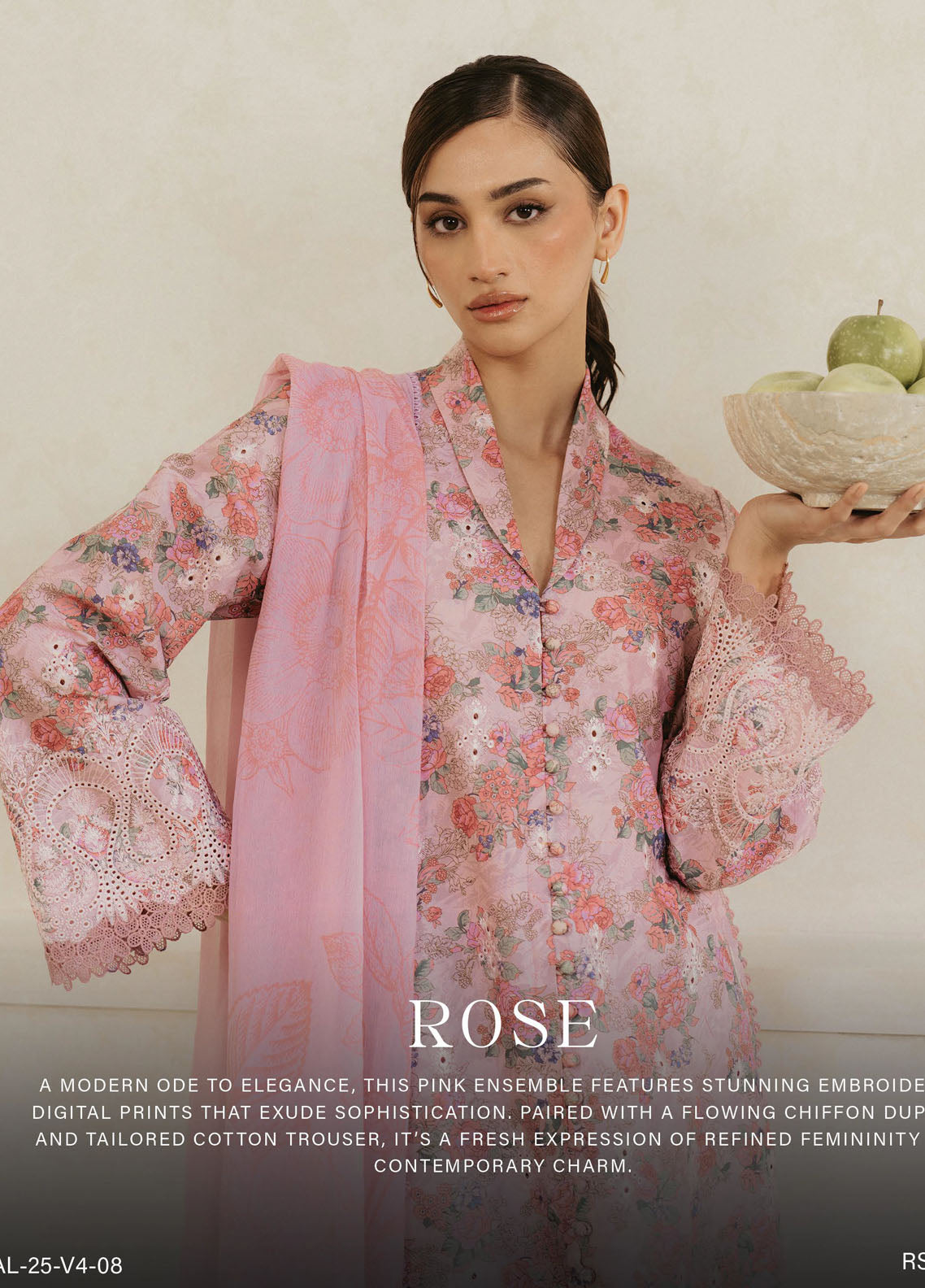 Amore by Ayzel Embroidered Lawn Suit Unstitched 3 Piece AAF25AS D-08 Rose