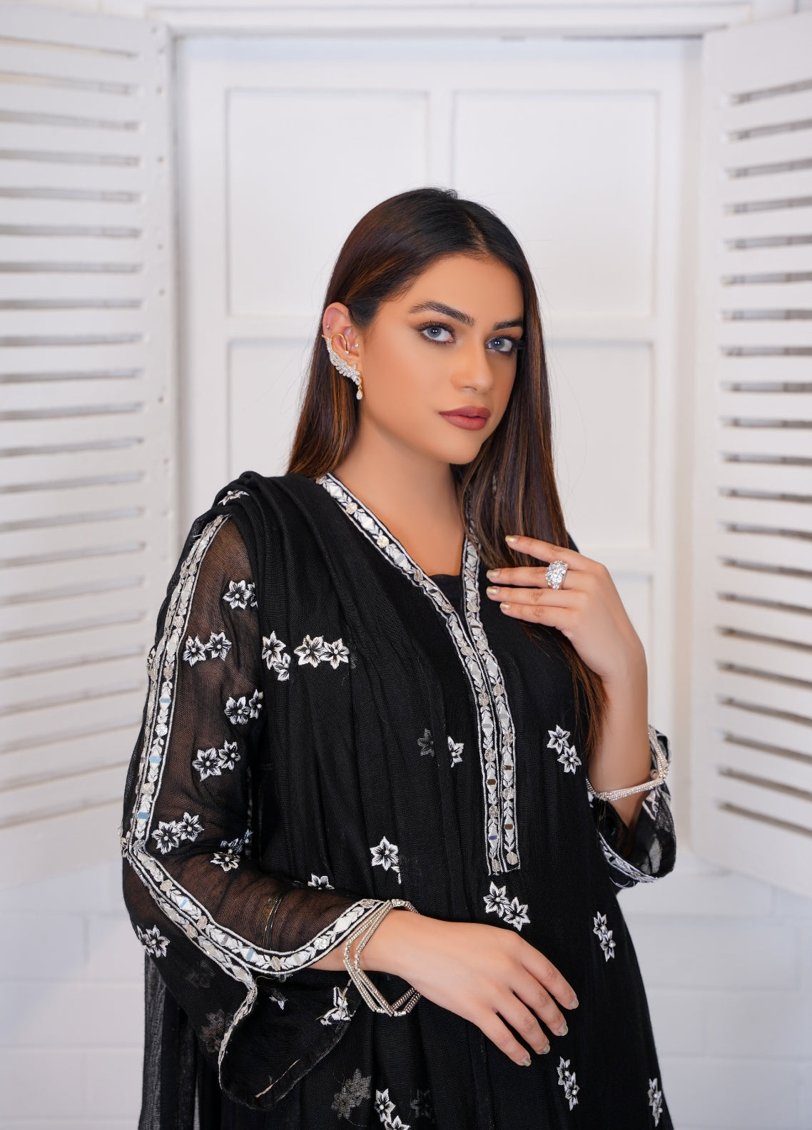 Anayra Amal Pret Embroidered Khaadi Net 3 Piece Suit Diya