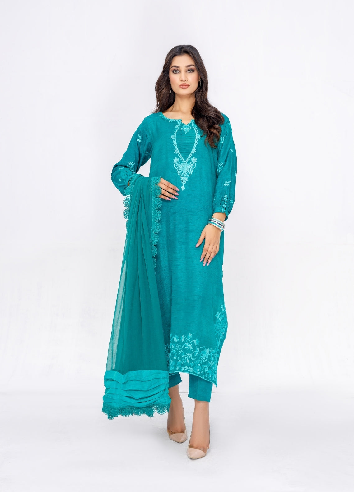 Anayra Amal Pret Embroidered Korean Silk 3 Piece Suit Tabeer