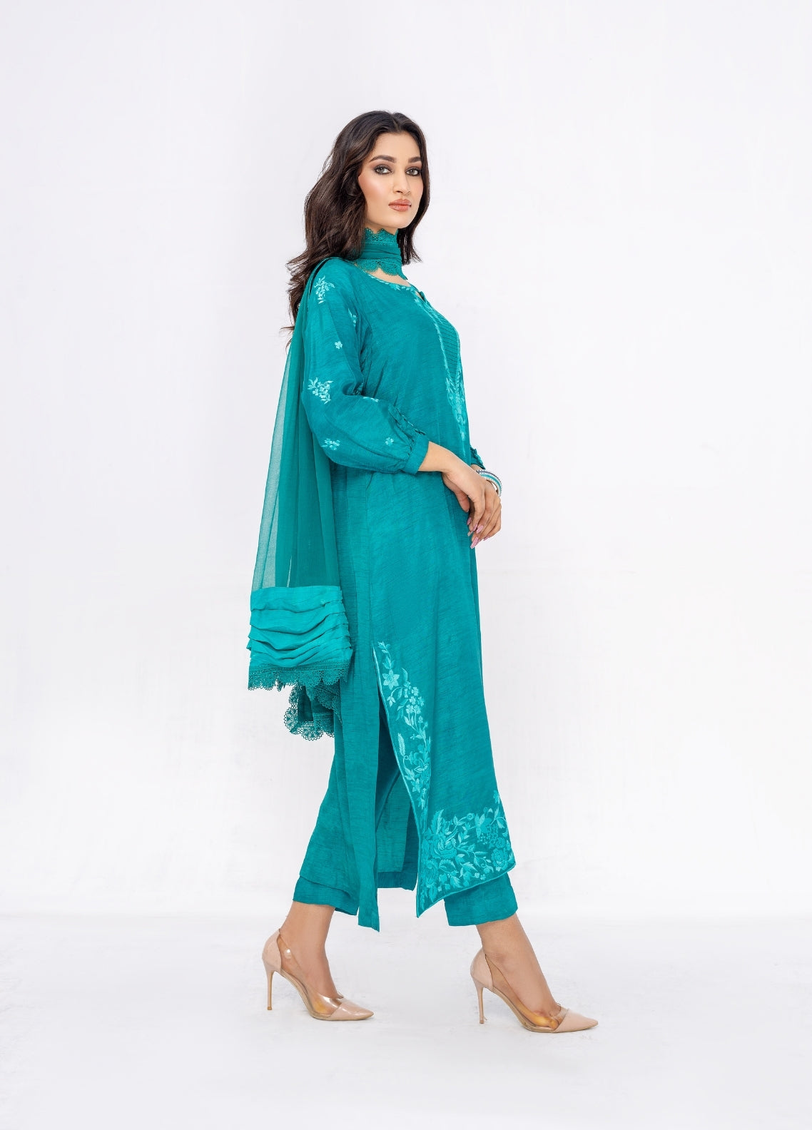 Anayra Amal Pret Embroidered Korean Silk 3 Piece Suit Tabeer