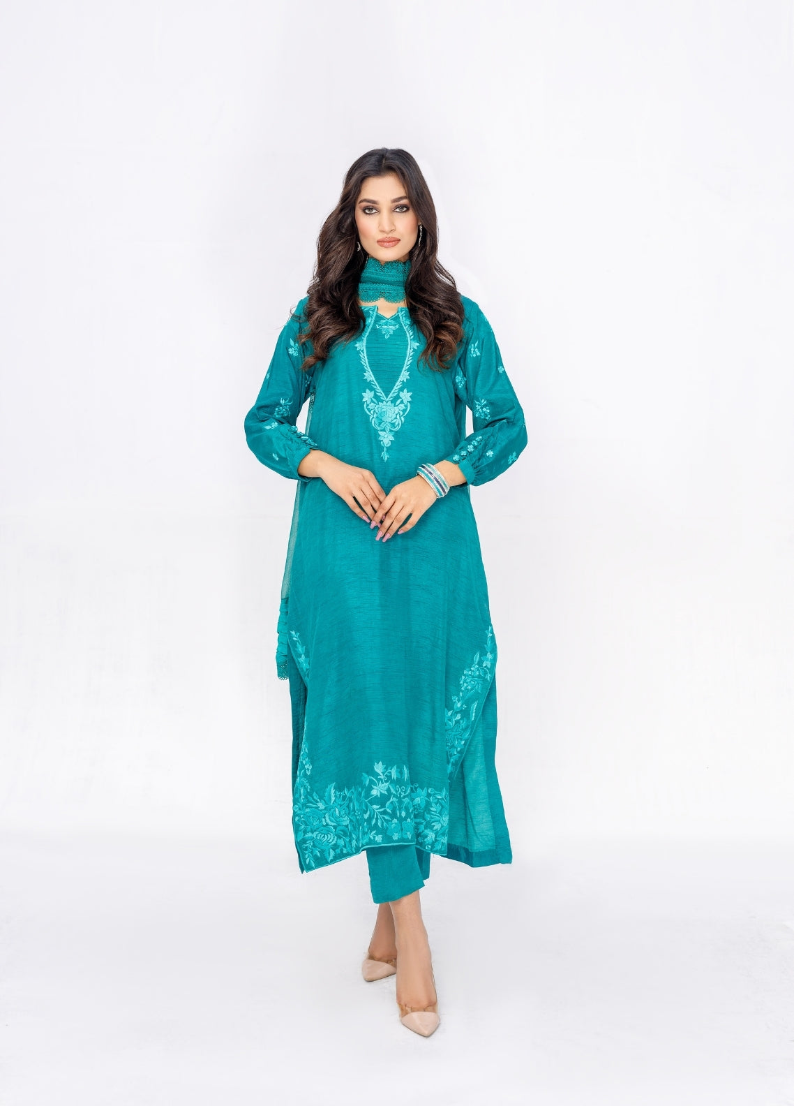 Anayra Amal Pret Embroidered Korean Silk 3 Piece Suit Tabeer