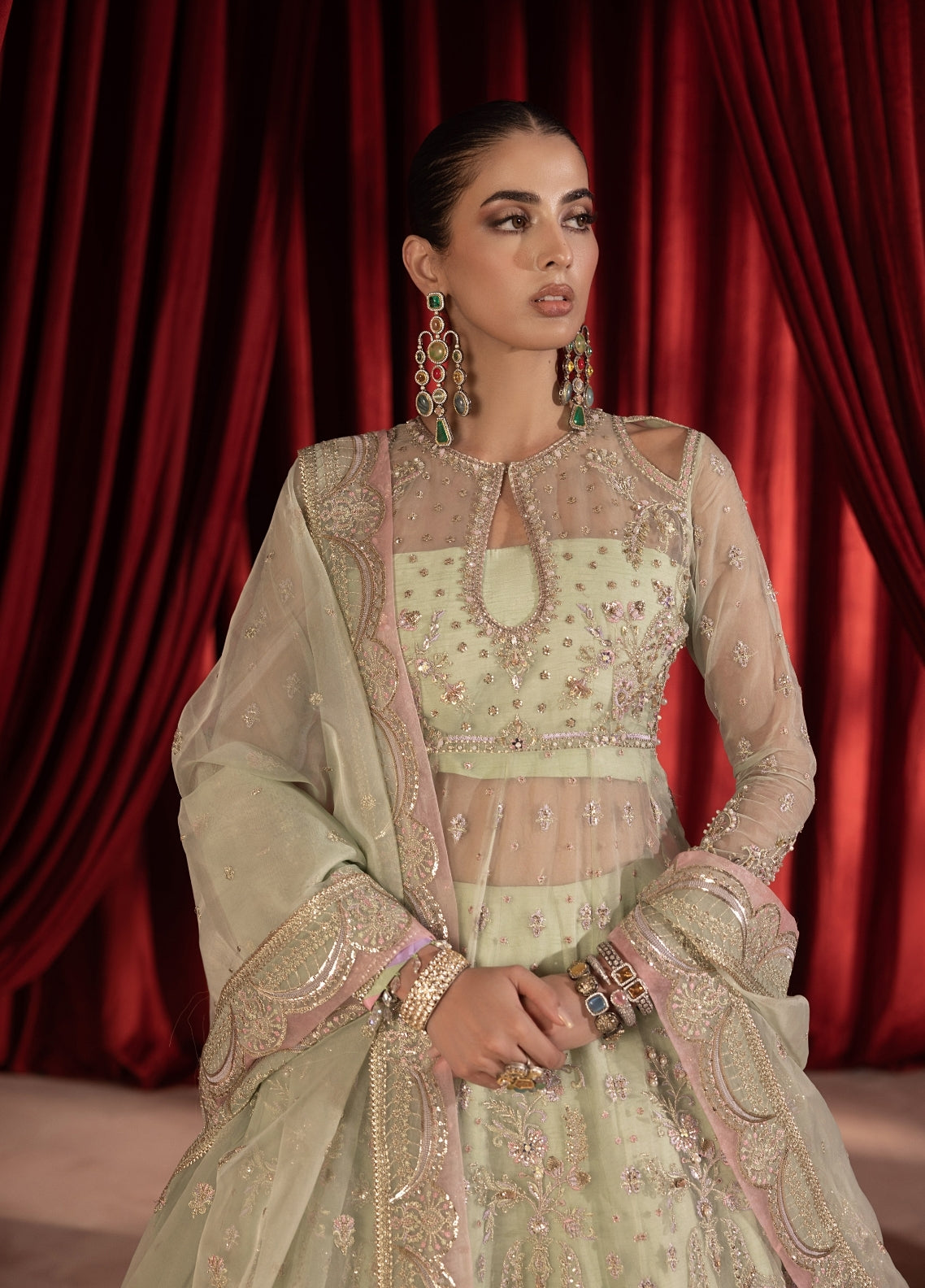 Anayra Amal Pret Embroidered Organza 3 Piece Suit Paalki